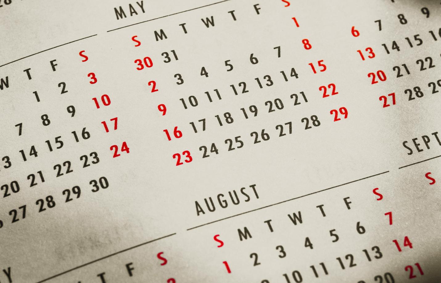 Image of monthly calendar